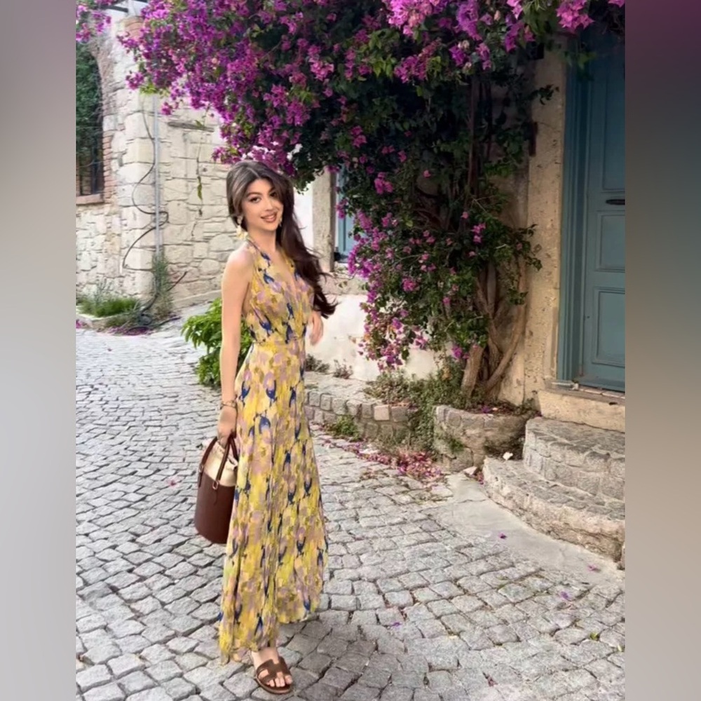 Zara dress midi halter beaded abstract wedding summer vacation boho - Picture 14 of 16